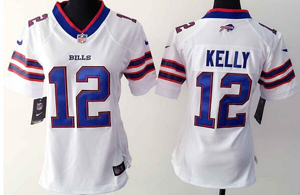 nike Buffalo Bills 12 Jim Kelly white women football Jerseys