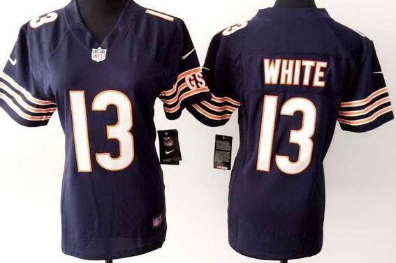 nike Chicago Bears 13 White Blue women football Jerseys