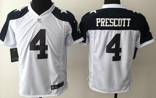 nike Dallas Cowboys 4 Dak Prescott white blue kids youth football Jerseys