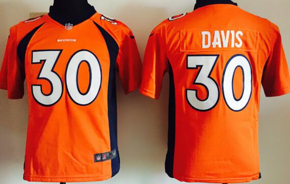 nike Denver Broncos 30 DAVIS orange kids youth football Jerseys