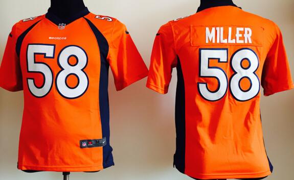 nike Denver Broncos 58 Von Miller orange kids youth football Jerseys