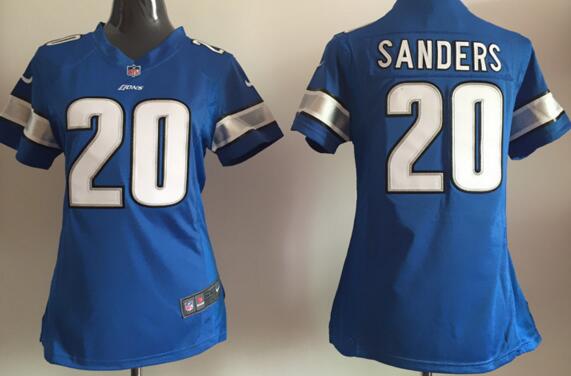 nike Detroit Lions 20 Barry Sanders blue women football Jerseys