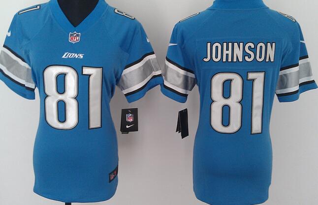 nike Detroit Lions 81 Calvin Johnson blue women football Jerseys