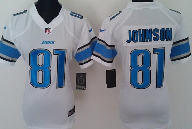 nike Detroit Lions 81 Calvin Johnson white women football Jerseys