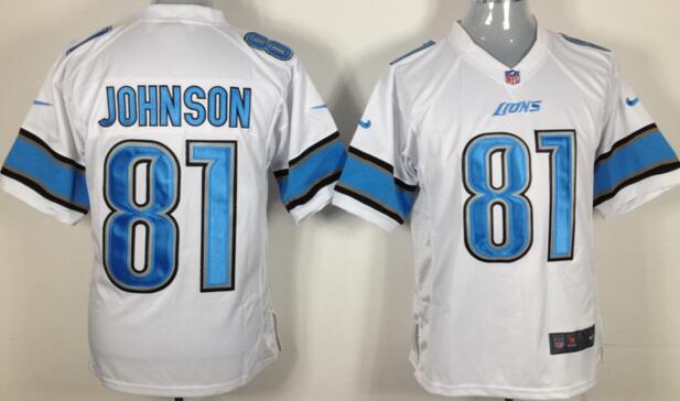 nike Detroit Lions 81 JOHNSON  white nfl game Jersey