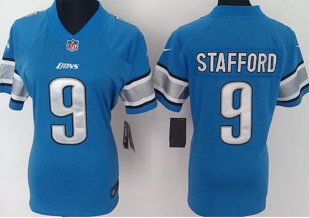 nike Detroit Lions 9 Matthew Stafford blue women football Jerseys