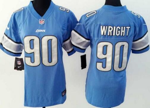 nike Detroit Lions 90 Gabe Wright blue women football Jerseys