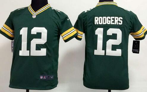 nike Green Bay Packers 12 Aaron Rodger green kids youth football Jerseys