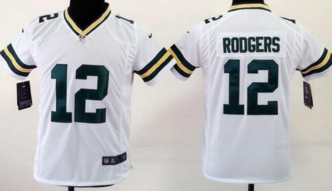nike Green Bay Packers 12 Aaron Rodger white kids youth football Jerseys