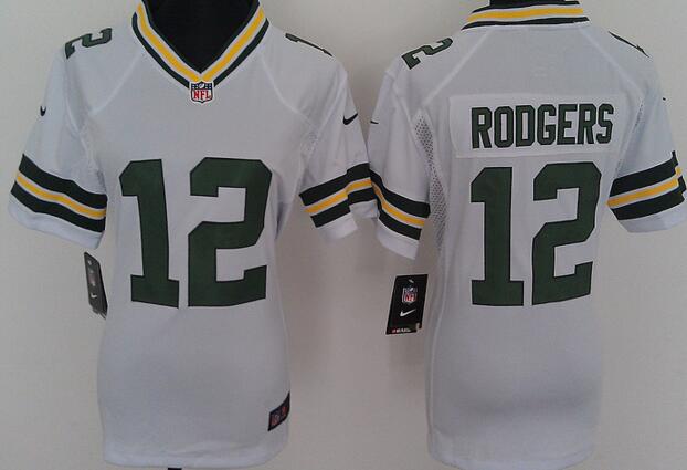 nike Green Bay Packers 12 Aaron Rodger white women football Jerseys