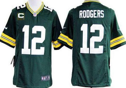 nike Green Bay Packers 12 Aaron Rodgers Green C patch nfl game jerseys