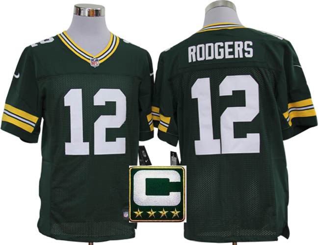 nike Green Bay Packers 12 Aaron Rodgers elite green C patch