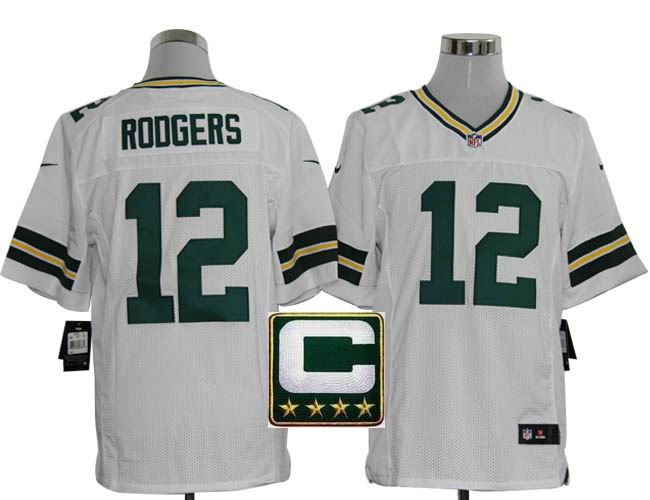 nike Green Bay Packers 12 Aaron Rodgers elite white C patch