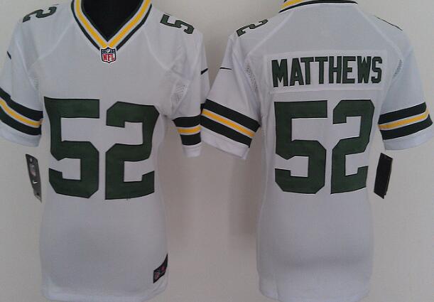 nike Green Bay Packers 52 Clay Matthews white women football Jerseys