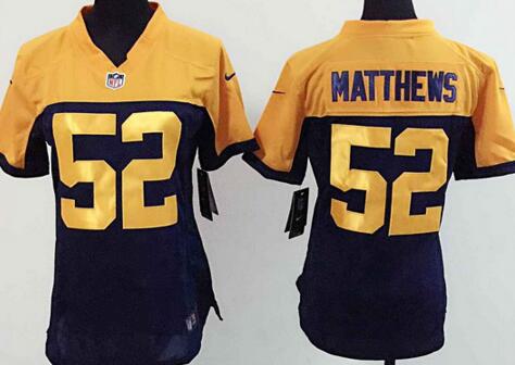 nike Green Bay Packers 52 Clay Matthews yellow blue women football Jerseys