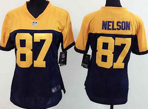 nike Green Bay Packers 87  Jordy Nelson yellow blue women football Jerseys