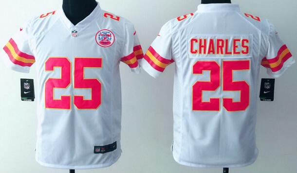 nike Kansas City Chiefs 25 Jamaal Charles white kids youth football Jerseys