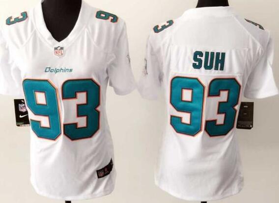 nike Miami Dolphins  93 Ndamukong Suh white women football Jerseys