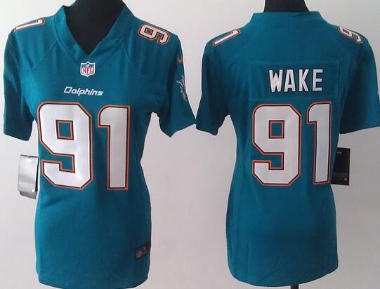 nike Miami Dolphins 91 Wake Green women football Jerseys