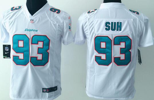 nike Miami Dolphins 93 Ndamukong Suh white kids youth football Jerseys