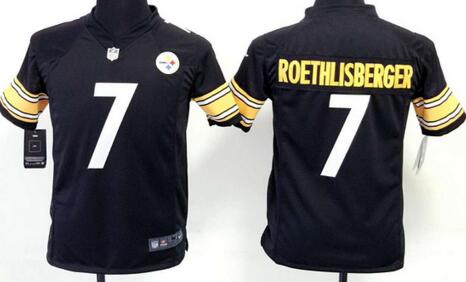 nike Pittsburgh Steelers 7 Ben Roethlisberger black kids youth football Jerseys