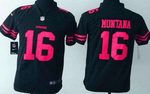 nike San Francisco 49ers 16 Joe Montana black kids youth football Jerseys