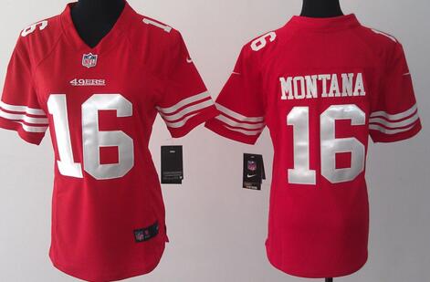 nike San Francisco 49ers 16 Joe Montana red women football Jerseys