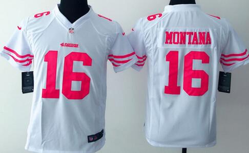 nike San Francisco 49ers 16 Joe Montana white kids youth football Jerseys