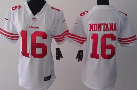 nike San Francisco 49ers 16 Joe Montana white women football Jerseys