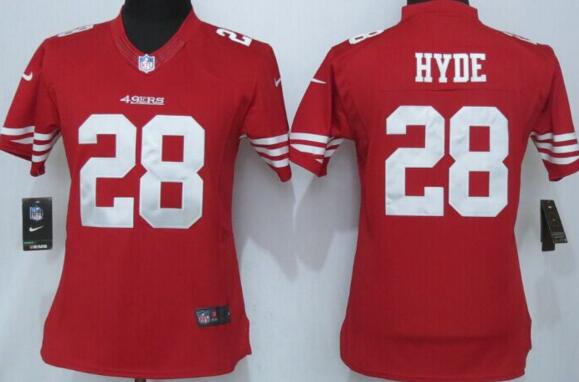 nike San Francisco 49ers 28 Hyde red women football Jerseys