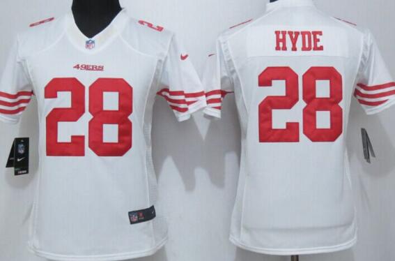 nike San Francisco 49ers 28 Hyde white women football Jerseys