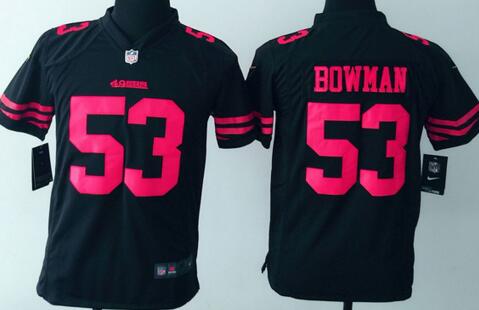 nike San Francisco 49ers 53 Bowman black kids youth football Jerseys