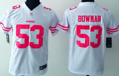 nike San Francisco 49ers 53 Bowman white kids youth football Jerseys