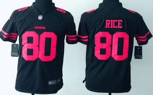 nike San Francisco 49ers 80 Jerry Rice black kids youth football Jerseys