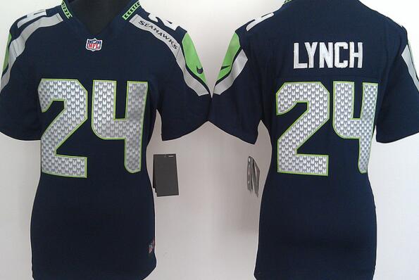 nike Seattle Seahawks 24 Marshawn Lynch blue women football Jerseys