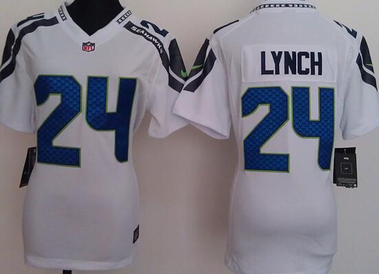 nike Seattle Seahawks 24 Marshawn Lynch white women football Jerseys