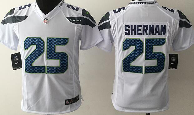 nike Seattle Seahawks 25 Richard Sherman white kids youth football Jerseys