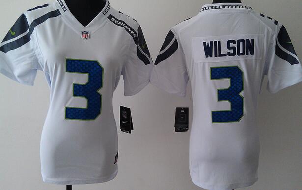 nike Seattle Seahawks 3 Russell Wilson white women football Jerseys