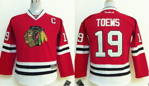 reebok Chicago Blackhawks Jonathan Toews #19 red kid nhl Jersey C patch