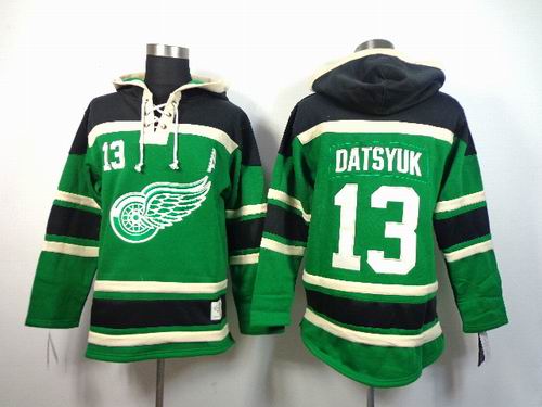 reebok Detroit Red Wings 13 Pavel Datsyuk green men ice hockey nhl jersey hooded sweatshirt