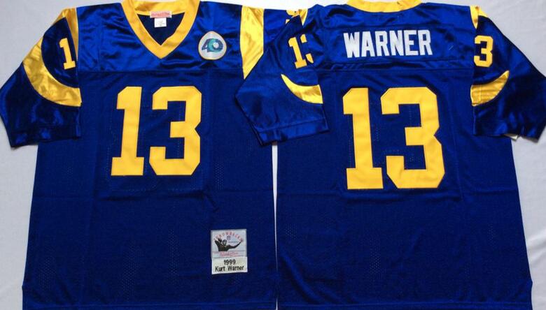 san louis rams Blue 13 warner MEN Throwback blue nfl Jersey