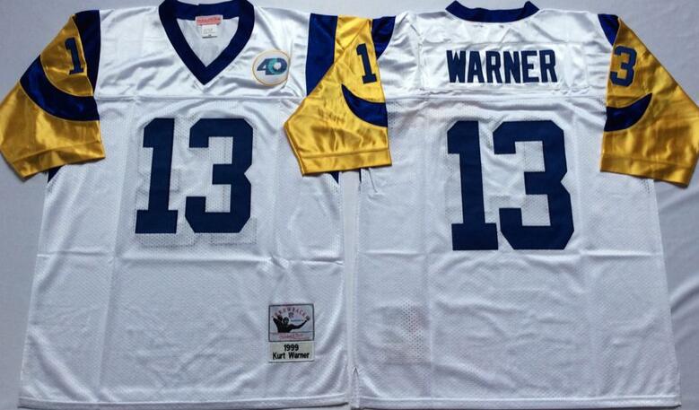 san louis rams Blue 13 warner MEN Throwback white nfl Jersey