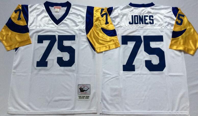 san louis rams Blue 75 jones MEN Throwback white nfl Jersey