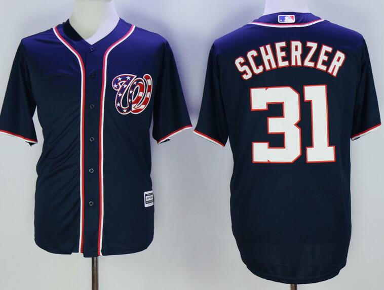 washington nationals 31 Max Scherzer blue majestic baseball jersey