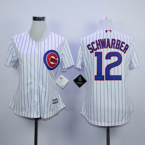women Chicago Cubs #12 Kyle Schwarber white blue Stripe majestic baseball jersey