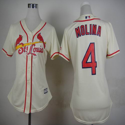 women St.Louis Cardinals 4# Yadier Molina beige mlb jersey
