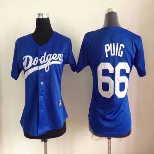 women mlb Los Angeles Dodger 66 Puig blue jersey