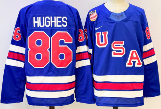 Men's USA #86 Jack Hughes Blue 2025-2026 Stitched Jersey