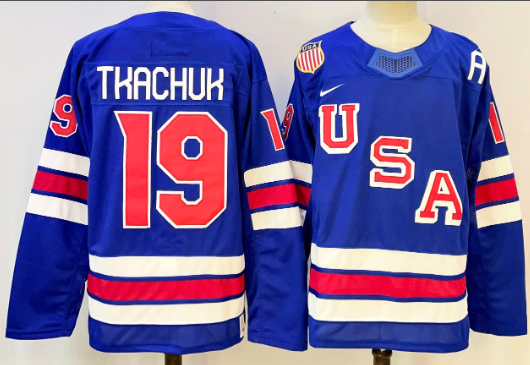Men's USA #19 Matthew Tkachuk Royal 2025-2026 Stitched Jersey Men's USA #19 Matthew Tkachuk Royal 2025-2026 Stitched Jersey