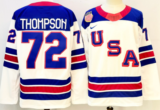 Men's USA #72 Tage Thompson White 2025-2026 Stitched Jersey Men's USA #72 Tage Thompson White 2025-2026 Stitched Jersey